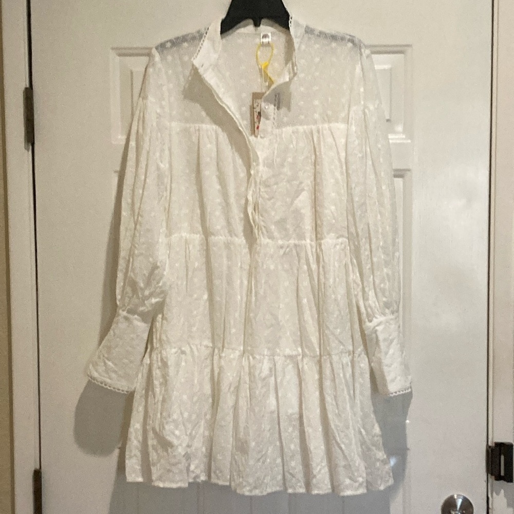 White eyelet bohemian style Women's dress
